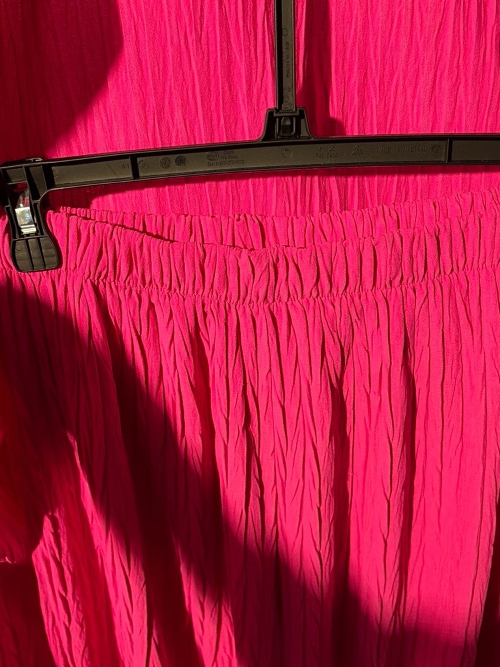 Bright Pink Crinkle Maxi Skirt with Elastic Waist